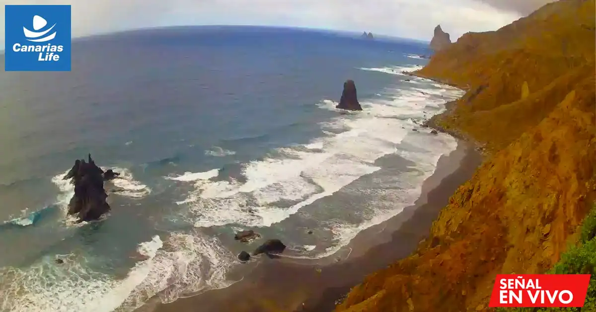 Costa atlántica con rocas, olas y playas negras, paisaje natural de las Islas Canarias.