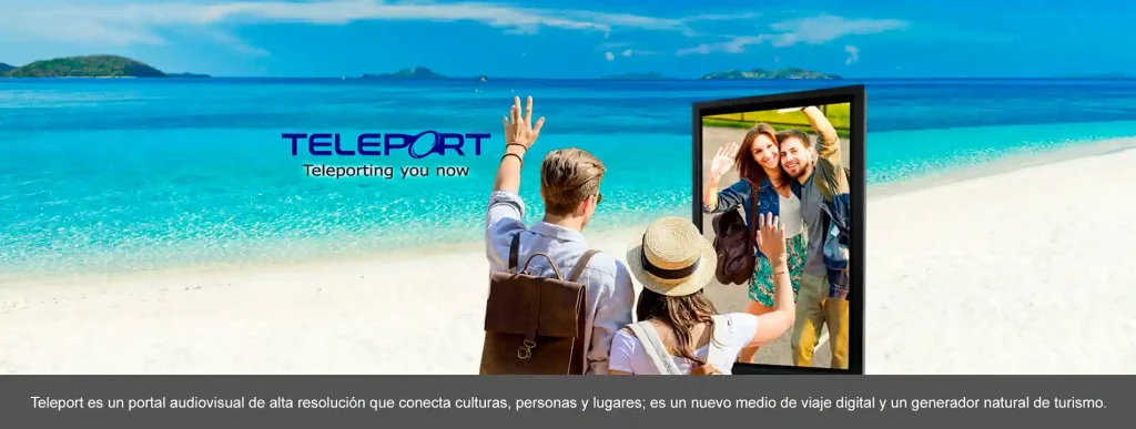 La imagen muestra una representación futurista y conceptual de un portal de teletransporte en las Islas Canarias. Se aprecia un arco luminoso que parece ser la puerta de enlace del teletransporte, rodeado de una atmósfera brillante y tecnológica. La imagen sugiere una visión avanzada del transporte en la región, posiblemente conectando las islas entre sí o incluso con otros destinos. El diseño evoca innovación y modernidad, insinuando un futuro donde los viajes podrían ser instantáneos y revolucionarios en el archipiélago canario.