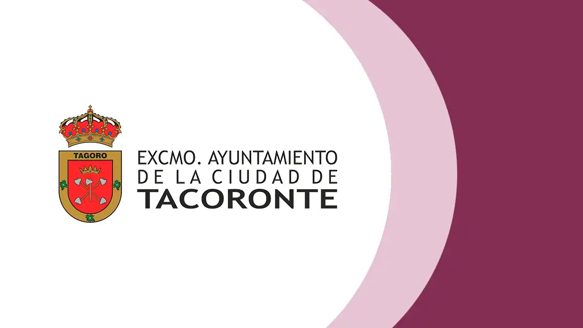 Logo de Tacoronte, con una iglesia en el centro rodeado de colores vibrantes y la frase "Pensación de Tradición"