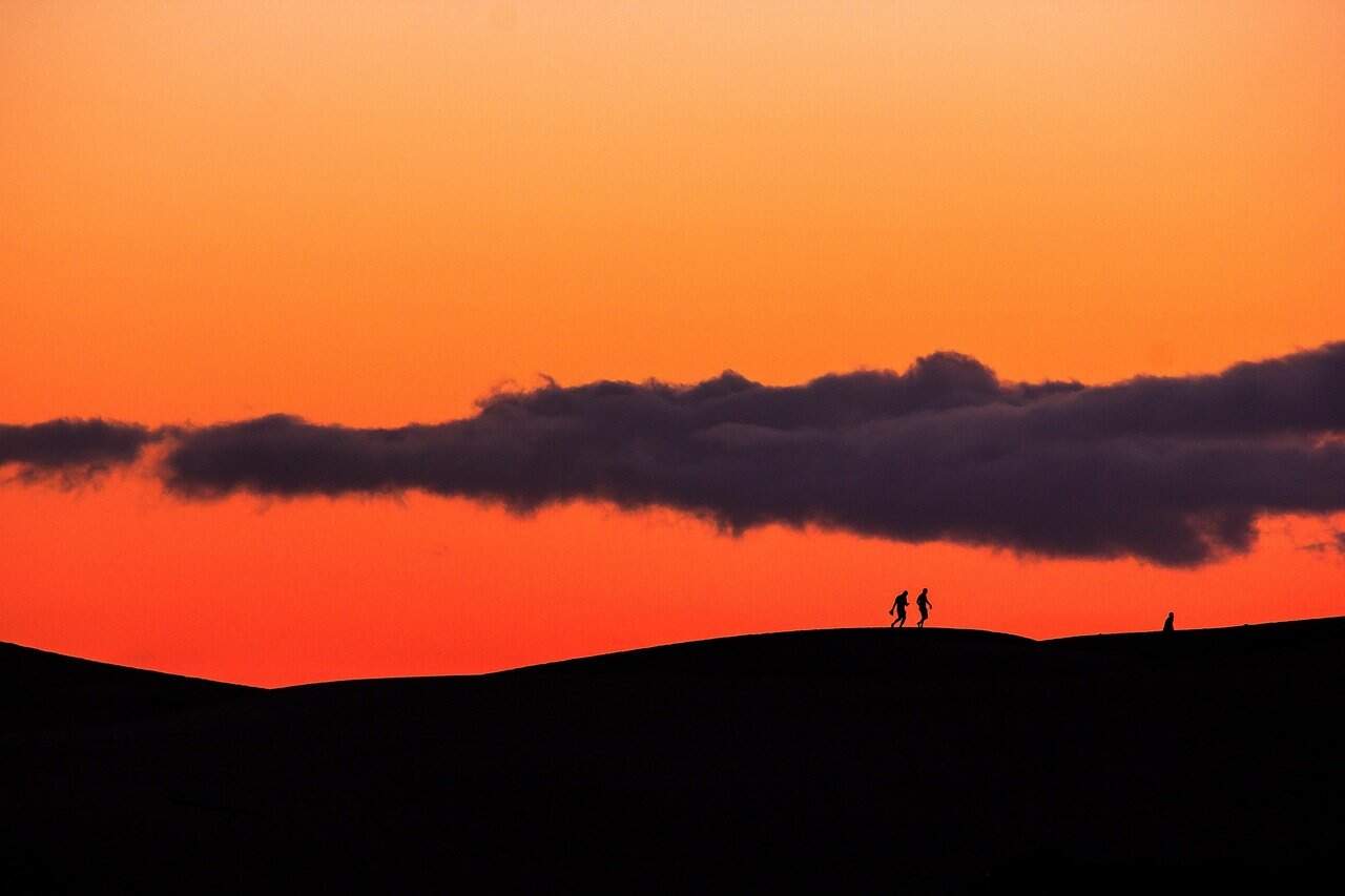 puesta de sol, islas Canarias, Gran Canaria, naturaleza, siluetas
