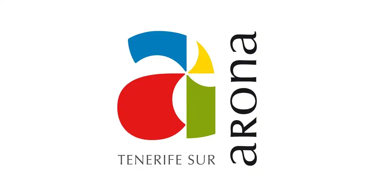 Logo de Arona, Tenerife Sur, con letras y colores vibrantes.
