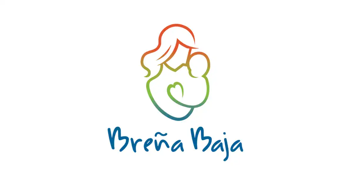 Logotipo de "Brená Baja" con una madre y bebé, simbolizando amor y cuidado.