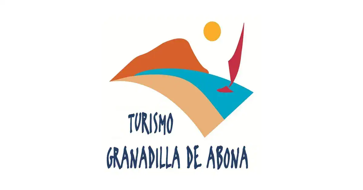Logo turístico de Granadilla de Abona, con montaña, sol y mar, representando su belleza natural.