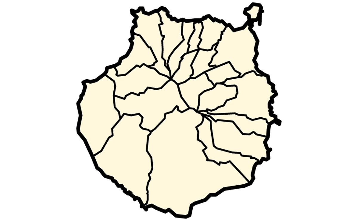 mapa municipios Gran Canaria. "Silueta en color amarillo de la isla de Gran Canaria, parte del archipiélago de las Islas Canarias. En el centro de la imagen, la palabra 'mapa' está escrita en letras negras. La imagen representa un esquema simplificado de la geografía de la isla."