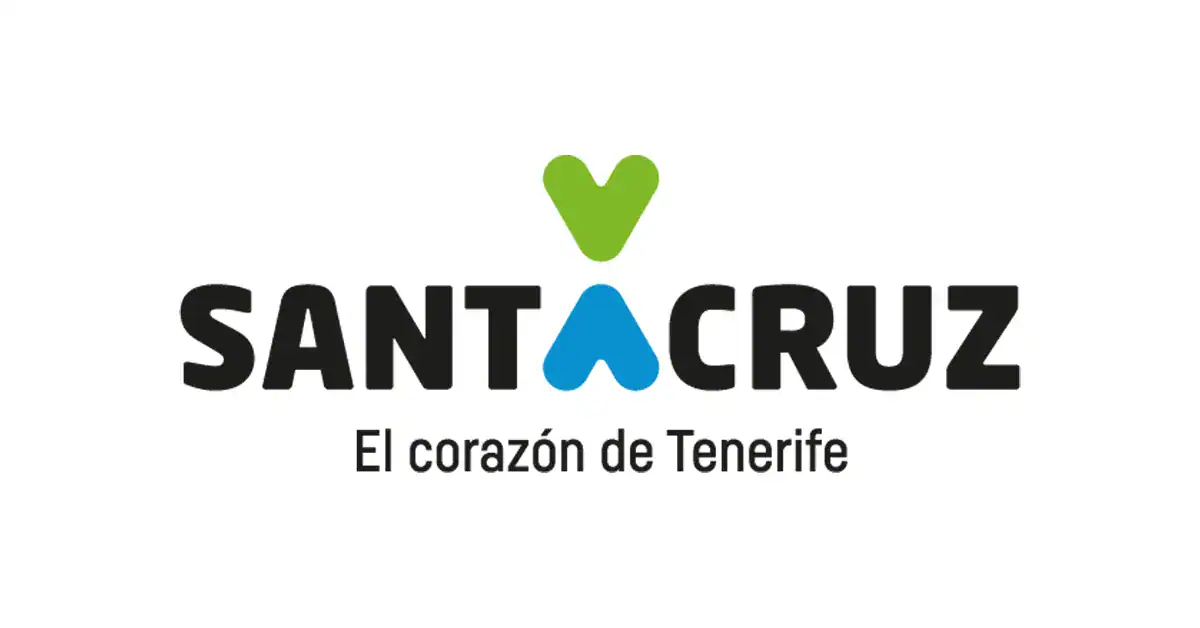 Logo de Santa Cruz, con "El corazón de Tenerife", utilizando colores verdes y azules.