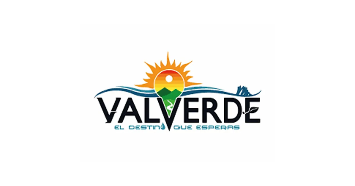 Logotipo de Valverde, con sol, montaña y agua, representando un destino esperado.