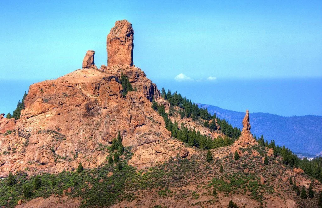 Roque Nublo in Gran Canaria, sacred monolith surrounded by clouds.