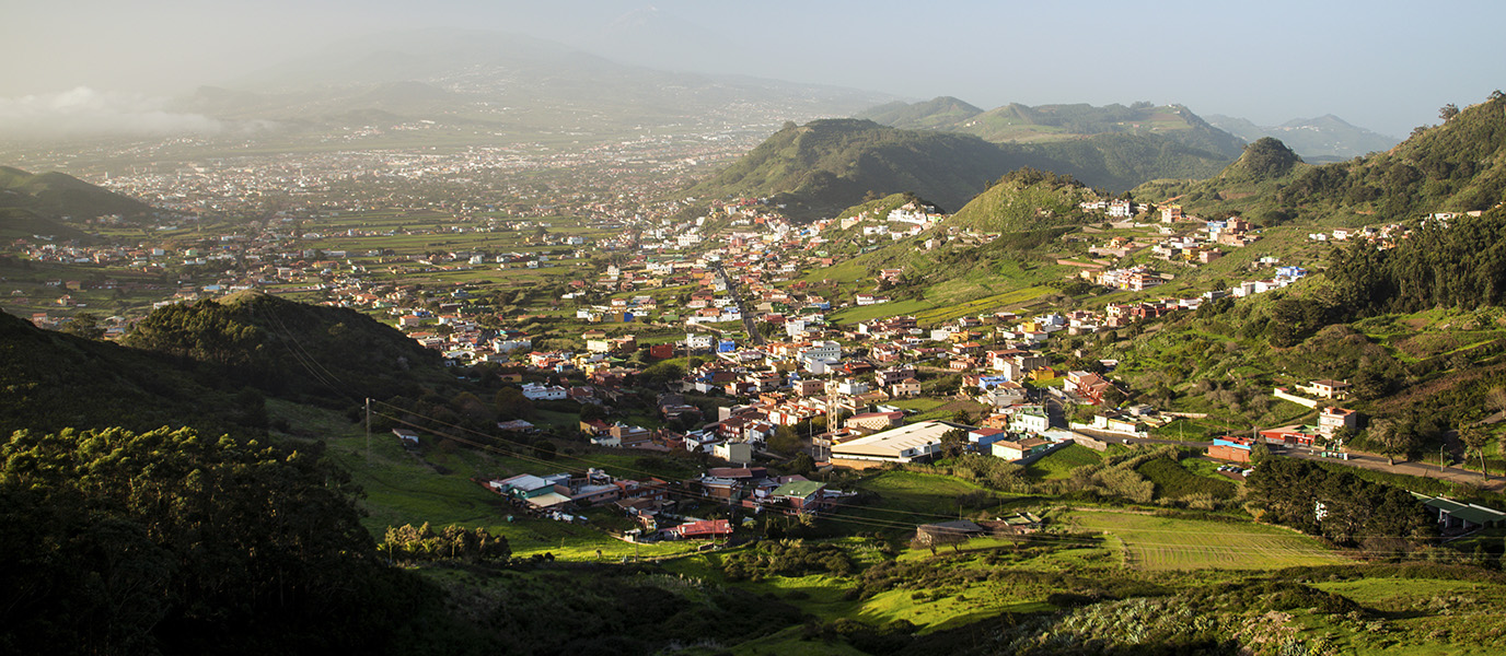 Valle de Los Realejos, Tenerife, con vistas al Atlántico y vegetación subtropical